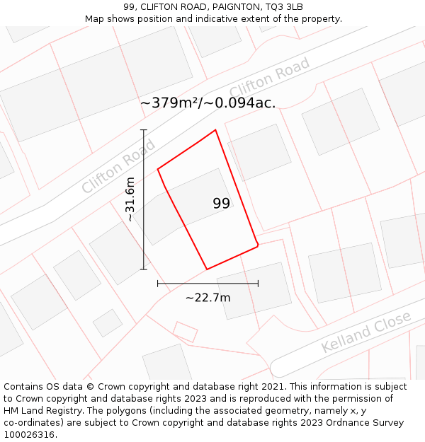 99, CLIFTON ROAD, PAIGNTON, TQ3 3LB: Plot and title map