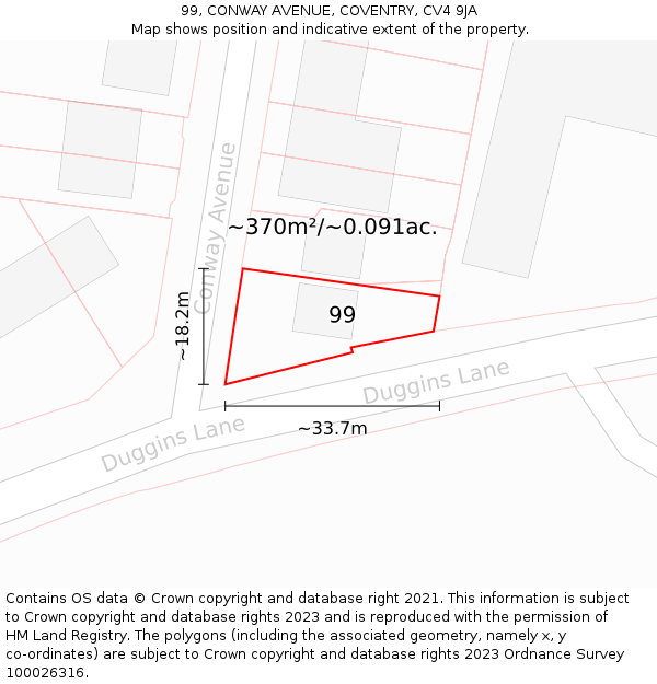 99, CONWAY AVENUE, COVENTRY, CV4 9JA: Plot and title map