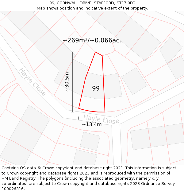 99, CORNWALL DRIVE, STAFFORD, ST17 0FG: Plot and title map