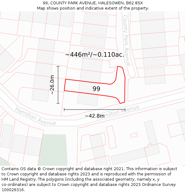99, COUNTY PARK AVENUE, HALESOWEN, B62 8SX: Plot and title map