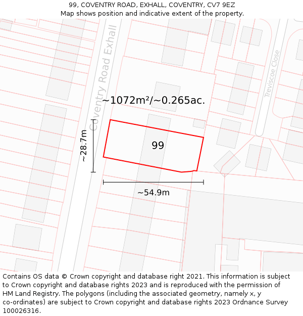 99, COVENTRY ROAD, EXHALL, COVENTRY, CV7 9EZ: Plot and title map