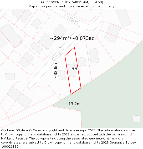 99, CROGEN, CHIRK, WREXHAM, LL14 5BJ: Plot and title map
