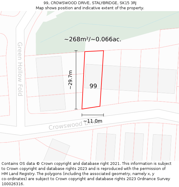 99, CROWSWOOD DRIVE, STALYBRIDGE, SK15 3RJ: Plot and title map