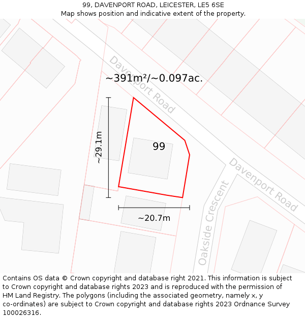 99, DAVENPORT ROAD, LEICESTER, LE5 6SE: Plot and title map