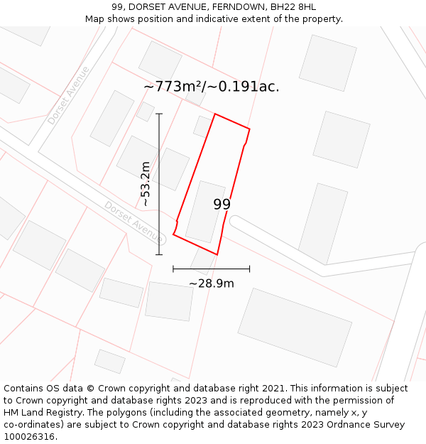 99, DORSET AVENUE, FERNDOWN, BH22 8HL: Plot and title map