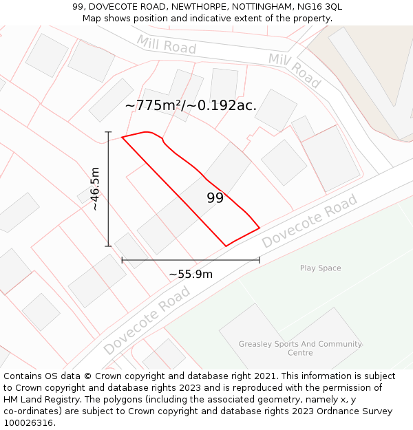 99, DOVECOTE ROAD, NEWTHORPE, NOTTINGHAM, NG16 3QL: Plot and title map