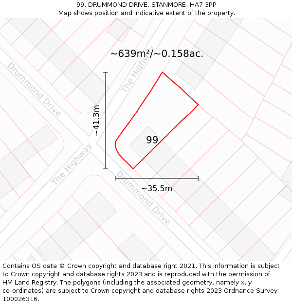 99, DRUMMOND DRIVE, STANMORE, HA7 3PP: Plot and title map