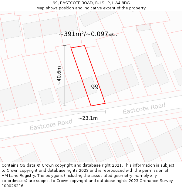99, EASTCOTE ROAD, RUISLIP, HA4 8BG: Plot and title map