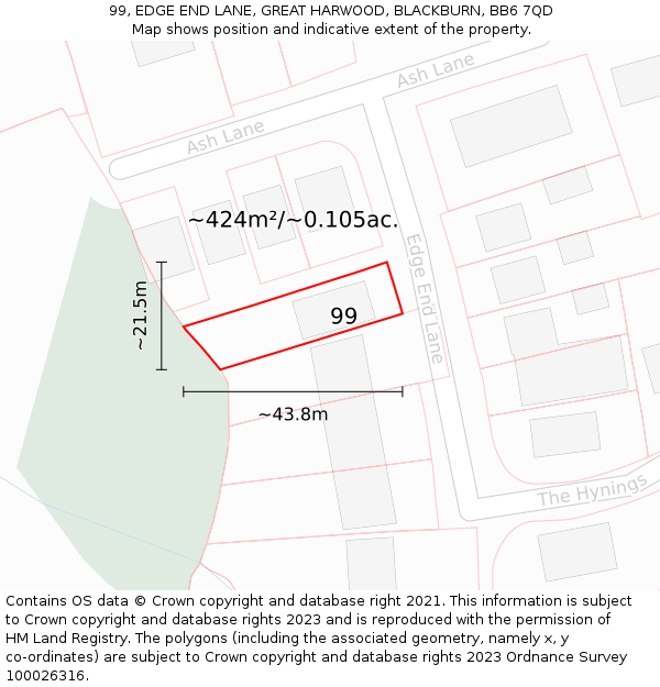 99, EDGE END LANE, GREAT HARWOOD, BLACKBURN, BB6 7QD: Plot and title map