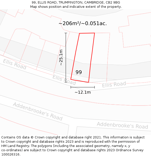 99, ELLIS ROAD, TRUMPINGTON, CAMBRIDGE, CB2 9BG: Plot and title map