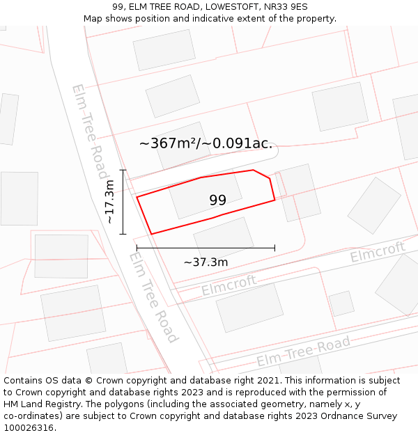 99, ELM TREE ROAD, LOWESTOFT, NR33 9ES: Plot and title map