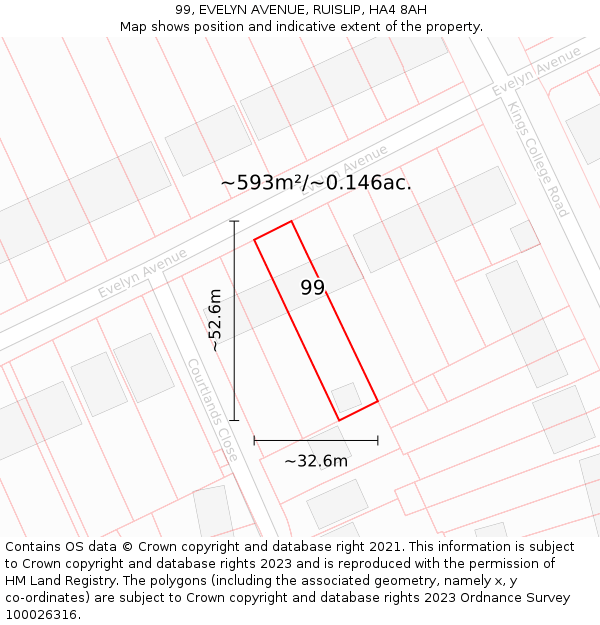 99, EVELYN AVENUE, RUISLIP, HA4 8AH: Plot and title map