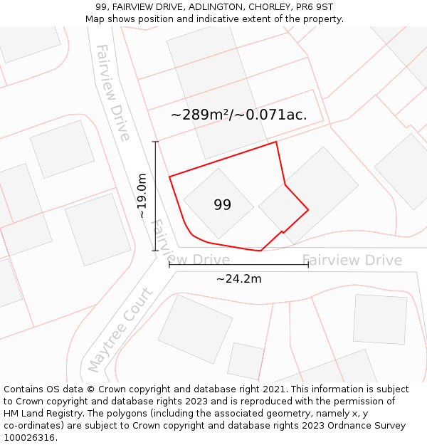99, FAIRVIEW DRIVE, ADLINGTON, CHORLEY, PR6 9ST: Plot and title map
