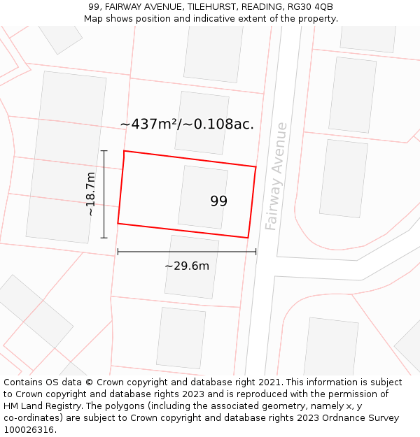 99, FAIRWAY AVENUE, TILEHURST, READING, RG30 4QB: Plot and title map