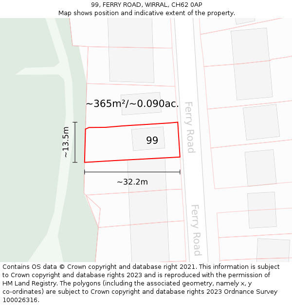99, FERRY ROAD, WIRRAL, CH62 0AP: Plot and title map
