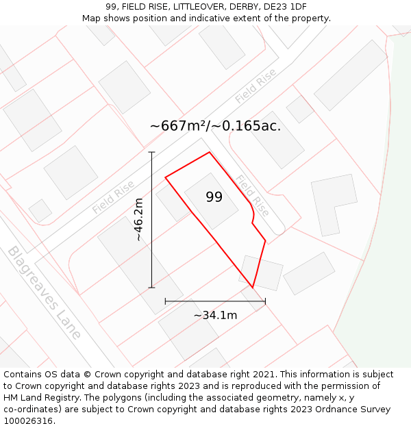 99, FIELD RISE, LITTLEOVER, DERBY, DE23 1DF: Plot and title map