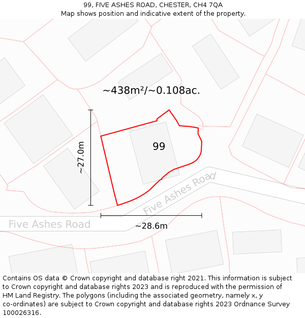99, FIVE ASHES ROAD, CHESTER, CH4 7QA: Plot and title map
