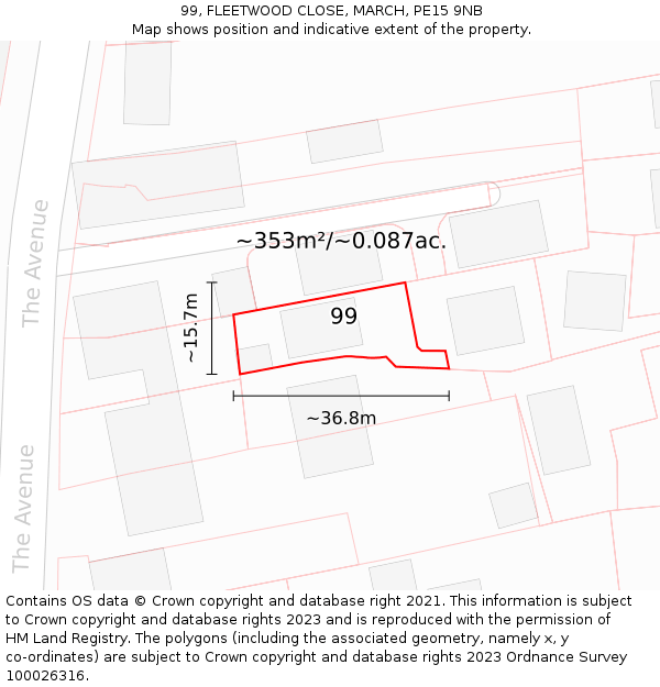 99, FLEETWOOD CLOSE, MARCH, PE15 9NB: Plot and title map