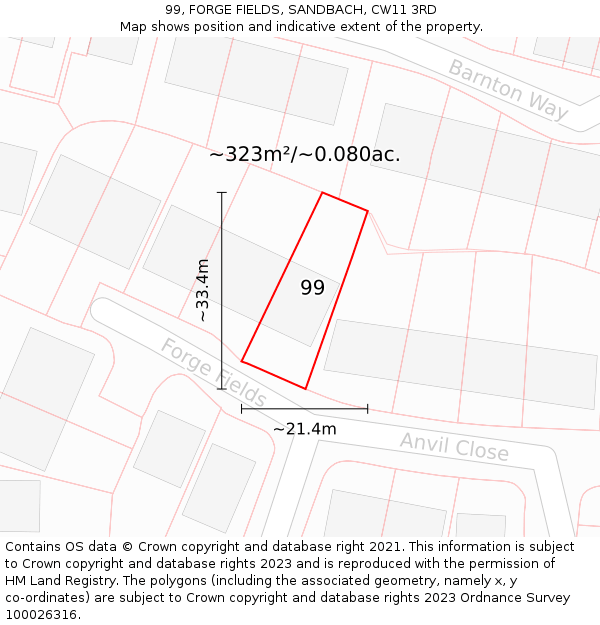 99, FORGE FIELDS, SANDBACH, CW11 3RD: Plot and title map