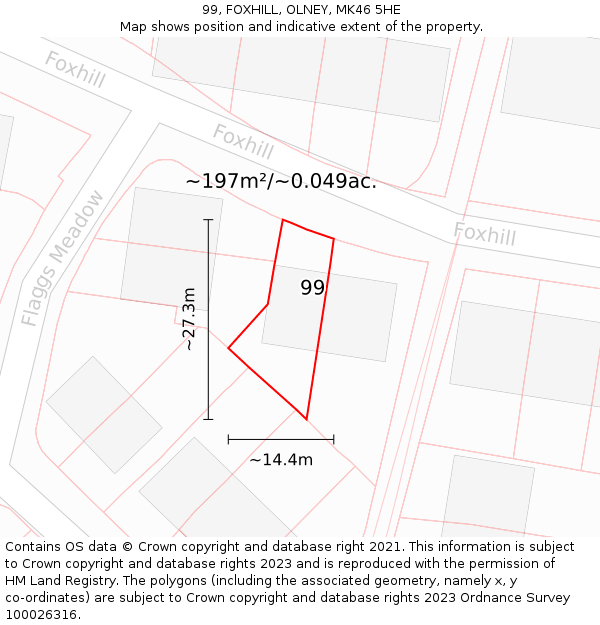 99, FOXHILL, OLNEY, MK46 5HE: Plot and title map