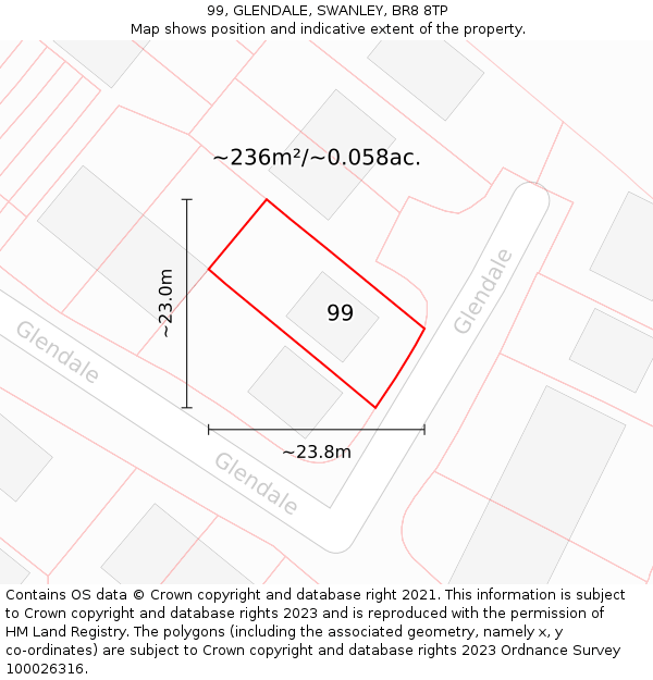 99, GLENDALE, SWANLEY, BR8 8TP: Plot and title map