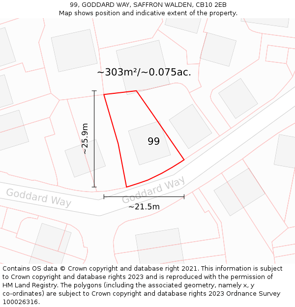 99, GODDARD WAY, SAFFRON WALDEN, CB10 2EB: Plot and title map