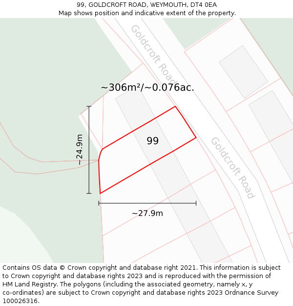 99, GOLDCROFT ROAD, WEYMOUTH, DT4 0EA: Plot and title map