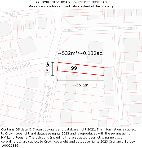 99, GORLESTON ROAD, LOWESTOFT, NR32 3AB: Plot and title map