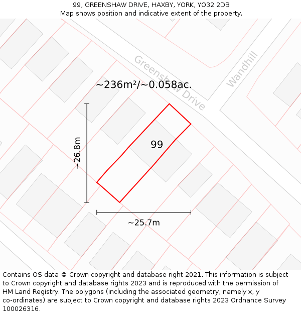 99, GREENSHAW DRIVE, HAXBY, YORK, YO32 2DB: Plot and title map