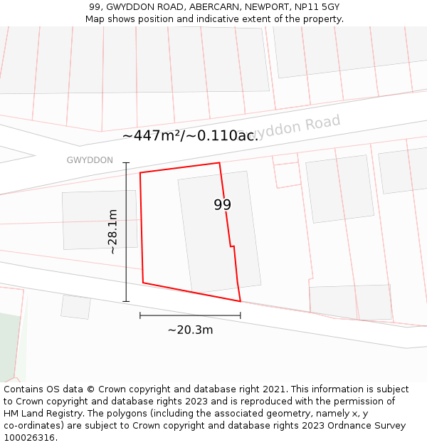 99, GWYDDON ROAD, ABERCARN, NEWPORT, NP11 5GY: Plot and title map
