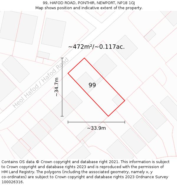 99, HAFOD ROAD, PONTHIR, NEWPORT, NP18 1GJ: Plot and title map