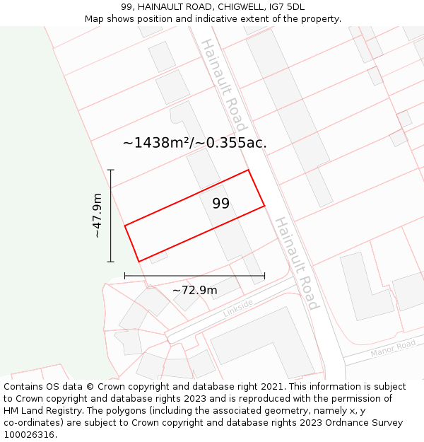 99, HAINAULT ROAD, CHIGWELL, IG7 5DL: Plot and title map