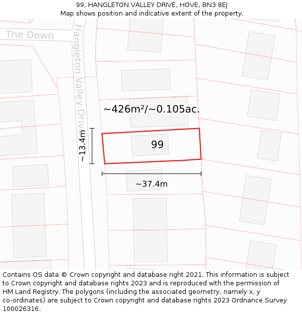 99, HANGLETON VALLEY DRIVE, HOVE, BN3 8EJ: Plot and title map