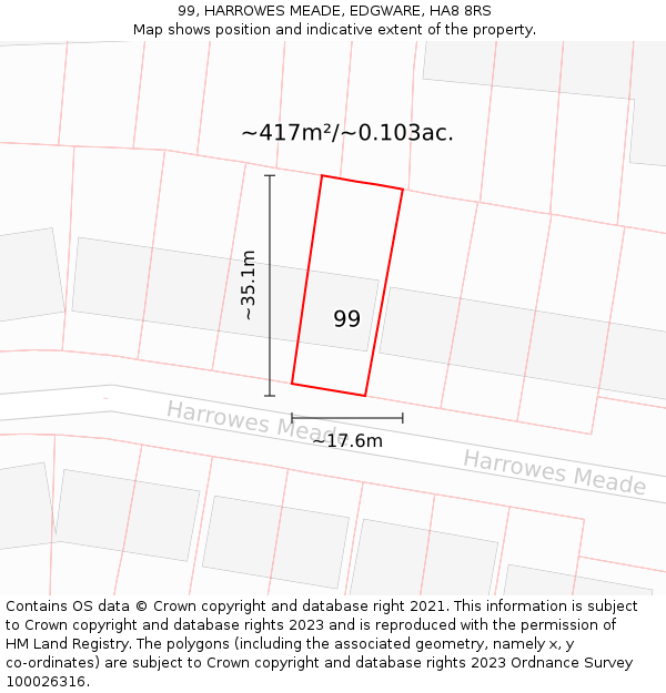 99, HARROWES MEADE, EDGWARE, HA8 8RS: Plot and title map