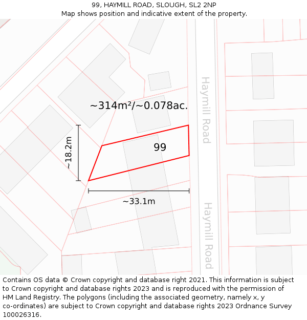 99, HAYMILL ROAD, SLOUGH, SL2 2NP: Plot and title map