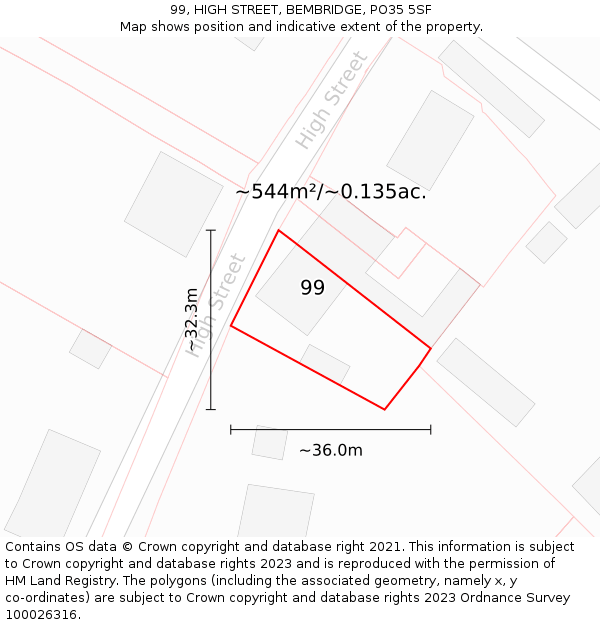 99, HIGH STREET, BEMBRIDGE, PO35 5SF: Plot and title map