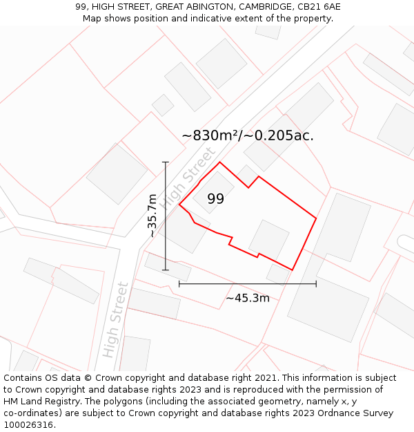 99, HIGH STREET, GREAT ABINGTON, CAMBRIDGE, CB21 6AE: Plot and title map