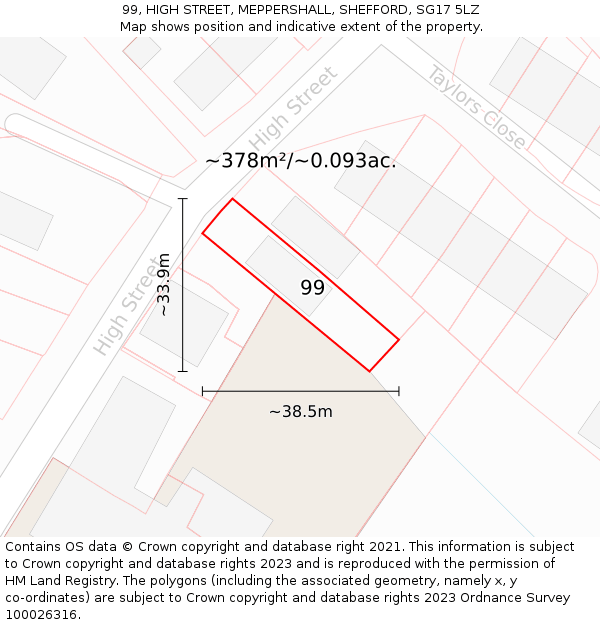 99, HIGH STREET, MEPPERSHALL, SHEFFORD, SG17 5LZ: Plot and title map