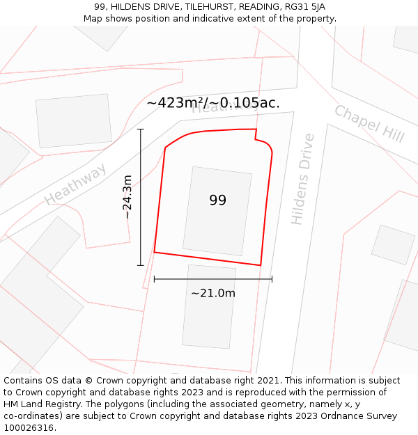 99, HILDENS DRIVE, TILEHURST, READING, RG31 5JA: Plot and title map