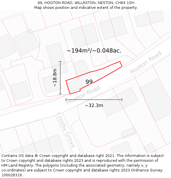 99, HOOTON ROAD, WILLASTON, NESTON, CH64 1SH: Plot and title map