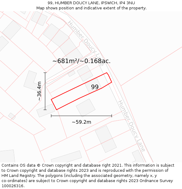 99, HUMBER DOUCY LANE, IPSWICH, IP4 3NU: Plot and title map