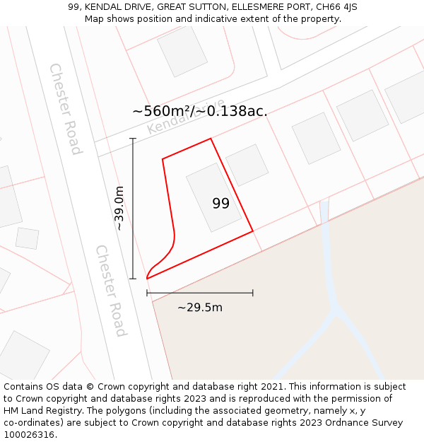 99, KENDAL DRIVE, GREAT SUTTON, ELLESMERE PORT, CH66 4JS: Plot and title map