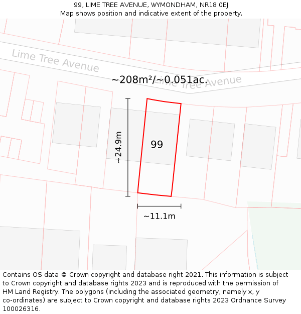 99, LIME TREE AVENUE, WYMONDHAM, NR18 0EJ: Plot and title map