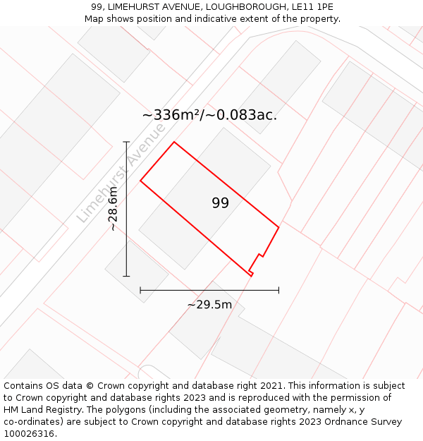 99, LIMEHURST AVENUE, LOUGHBOROUGH, LE11 1PE: Plot and title map