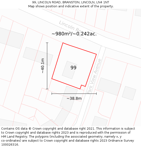 99, LINCOLN ROAD, BRANSTON, LINCOLN, LN4 1NT: Plot and title map