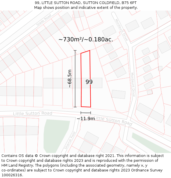 99, LITTLE SUTTON ROAD, SUTTON COLDFIELD, B75 6PT: Plot and title map