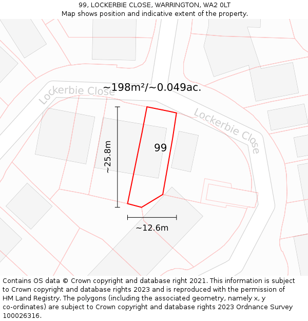 99, LOCKERBIE CLOSE, WARRINGTON, WA2 0LT: Plot and title map