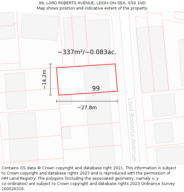 99, LORD ROBERTS AVENUE, LEIGH-ON-SEA, SS9 1ND: Plot and title map