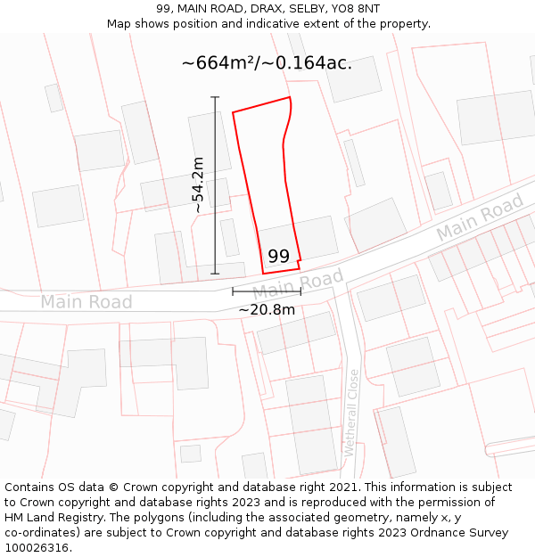99, MAIN ROAD, DRAX, SELBY, YO8 8NT: Plot and title map