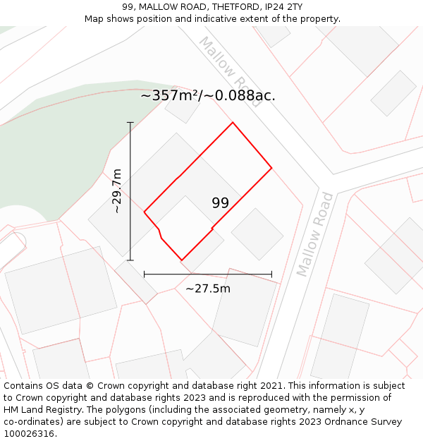 99, MALLOW ROAD, THETFORD, IP24 2TY: Plot and title map